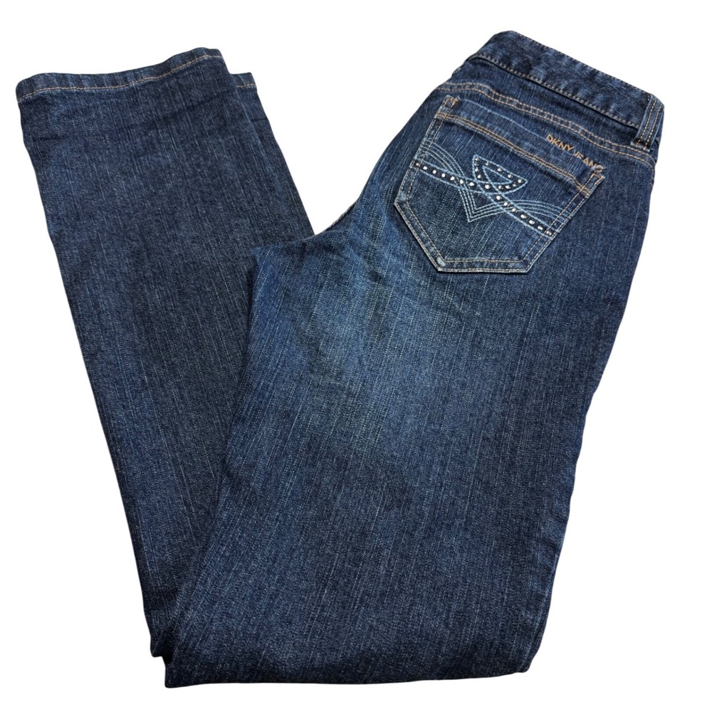 DKNY Jeans Womens‎ Size 8 Dark Wash Straight Leg Embellished Rhinestone Denim